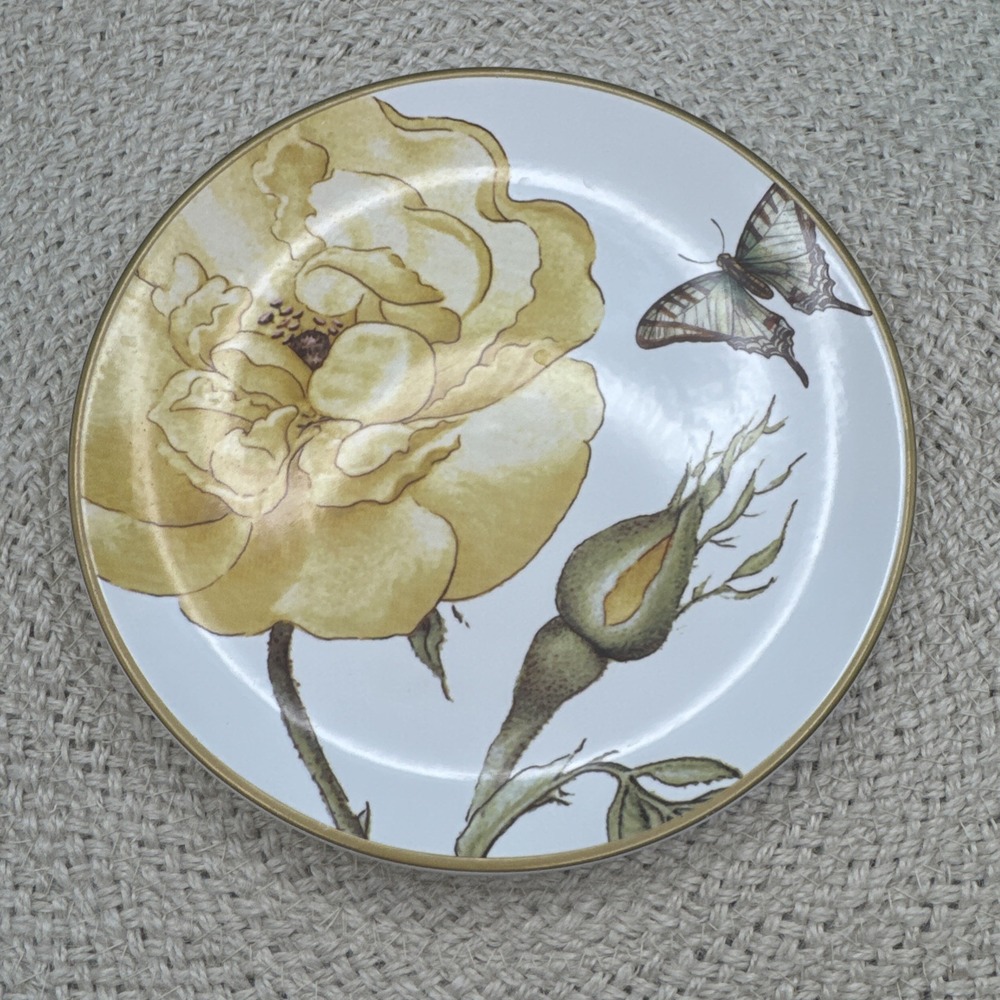 Williams Sonoma Jardin‎ Des Fleurs Plate Salad Dessert Yellow Rose & Butterfly